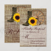 Country Burlap Cowboy Boots Sunflower Wedding RSVP (Devant / Derrière)
