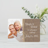 Country Burlap en Twine Foto Sla de datum op Save The Date (Staand voorkant)