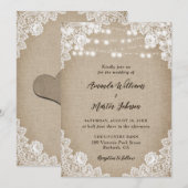 Country Burlap Floral Lace String Lights Wedding Kaart (Voorkant / Achterkant)