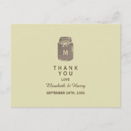 Country Burlap Mason Jar Bruiloft Dank u Briefkaart