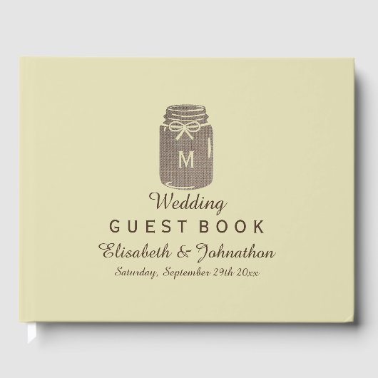 Country Burlap Mason Jar Bruiloft Gastenboek (Voorkant)