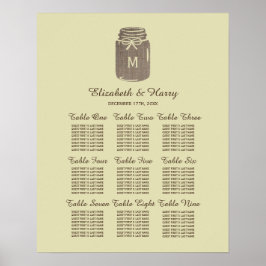 Country Burlap Mason Jar Bruiloft Zitkaarten Poster