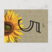 Country Burlap Sunflower Carte Mariage Table (Devant)