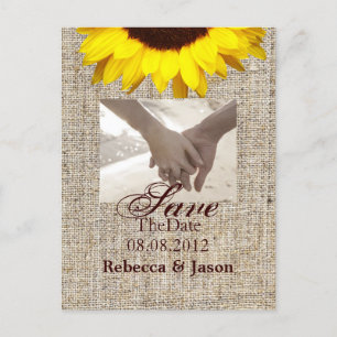 Country Burlap Zonnebloem Huwelijk save the date Aankondigingskaart