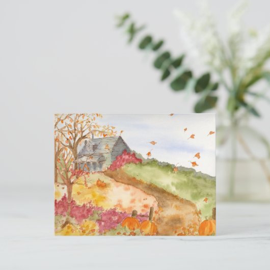 Country Cabin Herfst Landschap We zijn verhuisd Briefkaart (Staand voorkant)