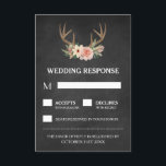 Country Chalkboard Deer Antler Wedding Cartes RSVP<br><div class="desc">Country Chalkboard Deer Antler Wedding RSVP Cartes - présente un arrière - plan imprimé en damier avec un design floral et cerf en bois au sommet.</div>
