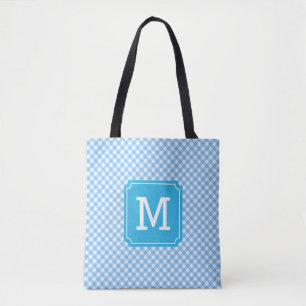 Country Chic Baby Blauw Gingham Monogram Draagtas