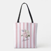 Country Chic Roze Gestreept Rose Boeket Monogramme Draagtas (Achterkant)