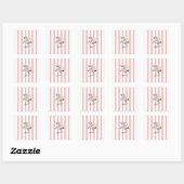Country Chic Roze Gestreept Rose Boeket Monogramme Vierkante Sticker (Vel)