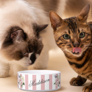 Country Chic Roze Gestreept Rose Boeket Monogramme Voerbakje