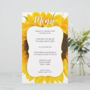 Country Chic Sunflower Menu de réception de mariag