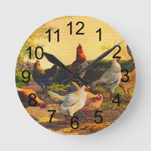 Country Chicken Family Wall Clock Ronde Klok