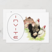 Country Chicken & Rooster Barn Scene Custom Uitnod Kaart (Voorkant / Achterkant)