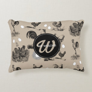 -country Chicken Rooster Egg Monogram Accent Kussen