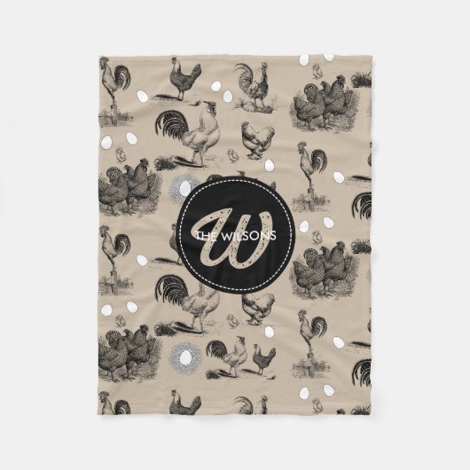-country Chicken Rooster Egg Monogram Fleece Deken (Voorkant)