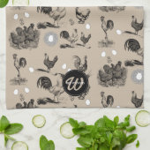 -country Chicken Rooster Egg Monogram Theedoek (Gevouwen)