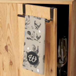 -country Chicken Rooster Egg Monogram Theedoek