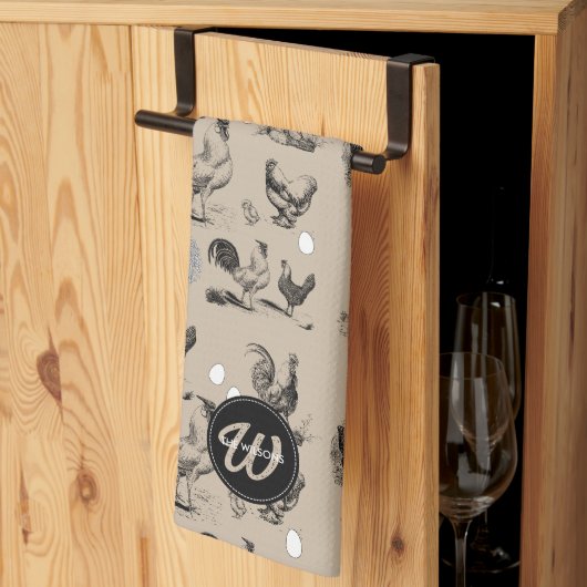 -country Chicken Rooster Egg Monogram Theedoek (Derde Gevouwen)