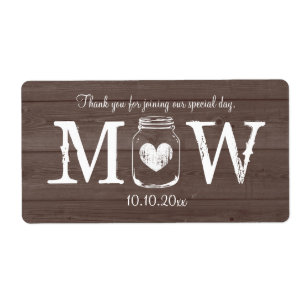 Country chique mason jar bruiloft water fles label