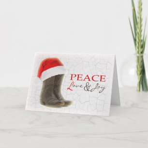 Country Christmas Kaart Cowboy Boots en Santa Hat
