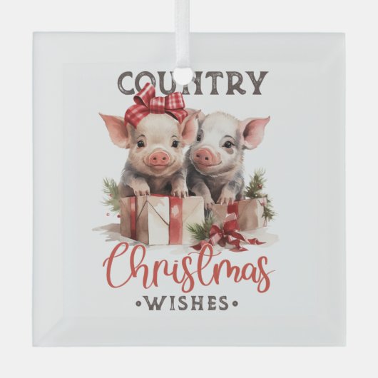 Country Christmas Piggies Glas Ornament (Voorkant)
