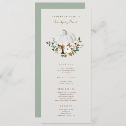 Country Citrouille Thanksgiving Dinner Menu (Devant / Derrière)