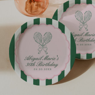 Country Club Courtside Racquet Tennis Verjaardag Papieren Bordje