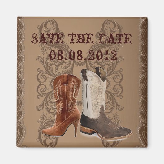 Country Cowboy Boots Western Bruiloft opslaan van  Magneet (Voorkant)