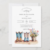 Country Cowboy Boots Wildflowers Rustieke bruiloft Kaart (Voorkant)