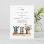 Country Cowboy Boots Wildflowers Rustieke bruiloft Kaart (Staand voorkant)