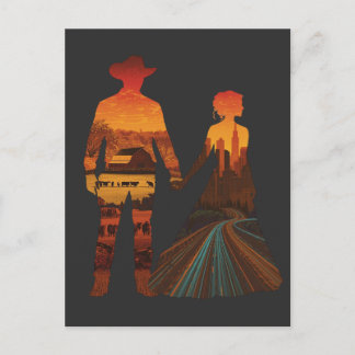 Country Cowboy & City Girl Silhouette Briefkaart