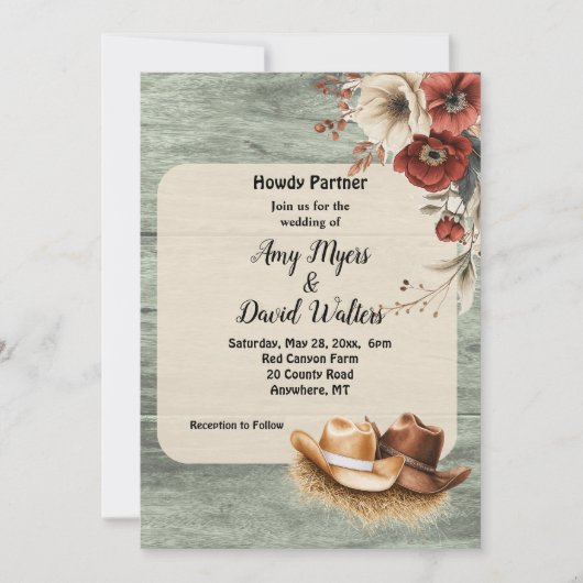 Country Cowboy Western Wedding Invitation (rust) (Devant)