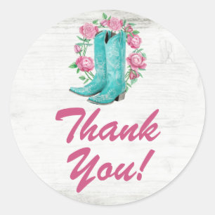 Country Cowgirl Boots Shabby Rozen Wood Dank u Ronde Sticker