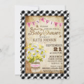 Country Daisies Gingham Check Girl Baby shower Kaart (Voorkant)