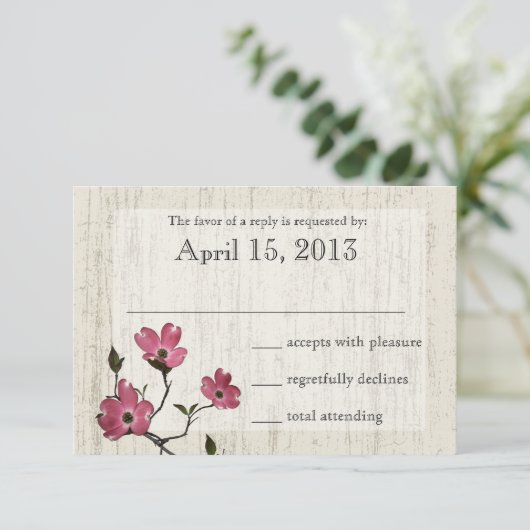 Country Dogwood Wedding RSVP Kaartje (Staand voorkant)