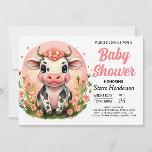 Country Enchanted Pastel Koe Baby shower Kaart