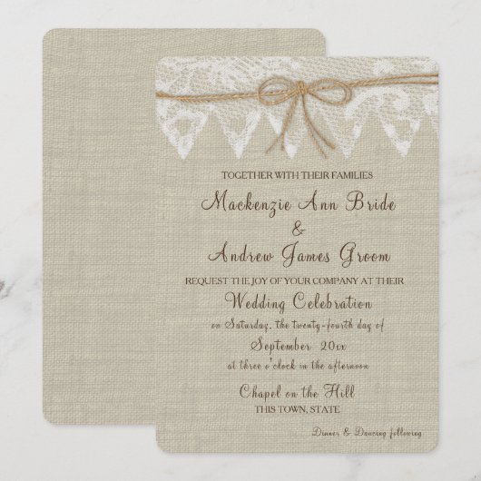 Country Fair Kant en Burlap Wedding Kaart (Voorkant / Achterkant)