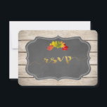 Country Fall Feuilles de musique Mariage RSVP<br><div class="desc">Pays unique, design de thème mariage de automne avec style de typographie de feuille d'or moderne sur un magnifique ornement de tableau noir, feuilles d'automne colorées sur un arrière - plan burlap.Utilisez Customisez-l'outil pour ajouter vos infos. Vous pouvez modifier la forme de l'invitation.Découvrez, s'il vous plaît, d'autres éléments qui correspondent...</div>