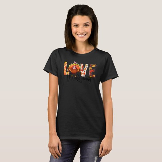 Country Fall Vibes Thankful Love Thanksgiving Turk T-shirt (Voorkant volledig)