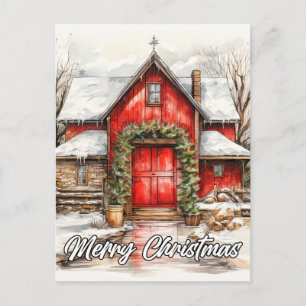 Country Farm Kerstmis Prettig feest iedereen Briefkaart