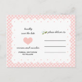 Country Floral Gingham Pink Blue Bewaar de datum Aankondigingskaart (Achterkant)