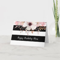 Country Floral noir rayures blanches carte d'anniv