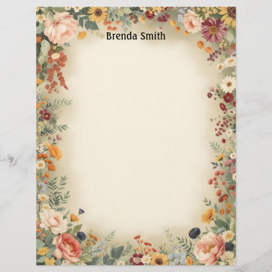 Country Flowers Border Stationery Paper Briefhoofd (Voorkant)