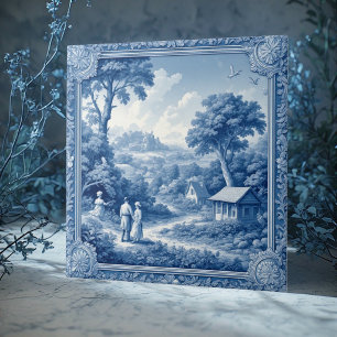Country Folks Pastorale Franse Toile De Jouy Blauw Tegeltje