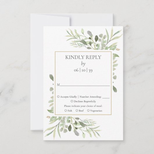 Country Garden Aquarelle Verdure Mariage RSVP (Devant)