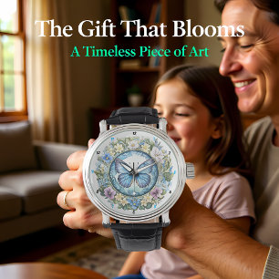 Country Garden" - Blauwe Vlinder Bloemig Horloge