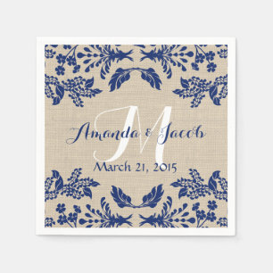 Country Garden Damask Blue en Burlap Servet