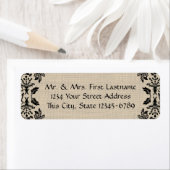 Country Garden Damask Zwart en Burlap Etiket (Insitu)