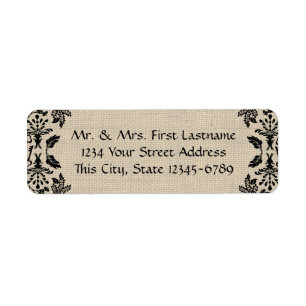 Country Garden Damask Zwart en Burlap Etiket