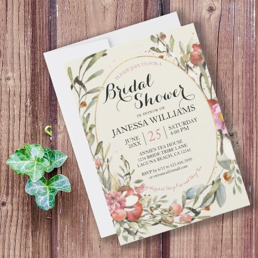 Country Garden Floral Bridal Shower Invitation Kaart